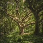 Grand arbre au feuillage étendu dans une forêt