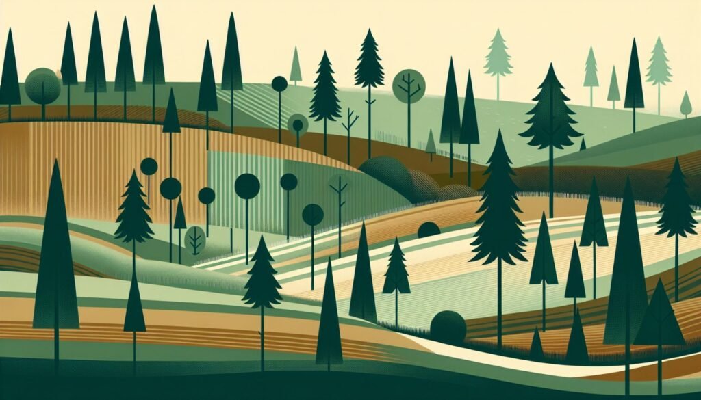 Collines boisées et parcelles forestières
