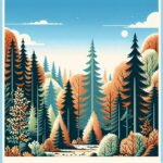Forêt de conifères et de feuillus aux couleurs d'automne