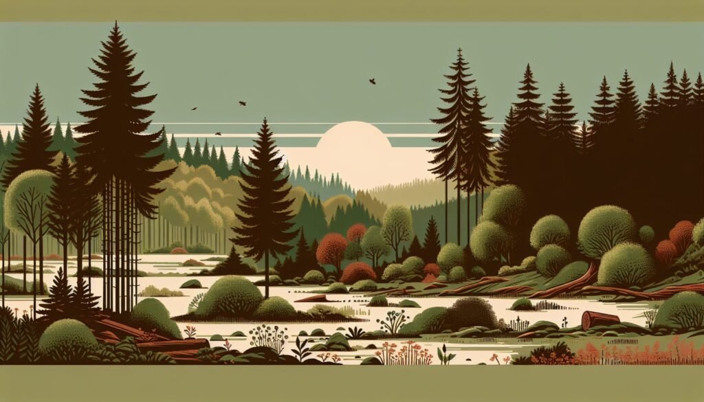 Paysage de forêt française au lever du soleil